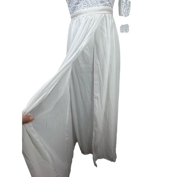 BEAUTIFUL MANIJU Ivory Lace Sheer Gown Long Sleeve Open Back Maxi Small - Picture 3 of 11